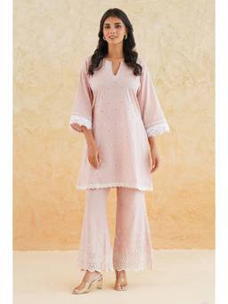 SAYARISH - Peach Embroidered Cotton Co-Ord Set