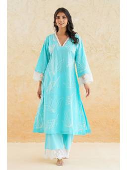 SAYARISH - Blue Embroidered Cotton Kurta with Pant