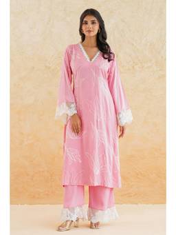 SAYARISH - Pink Embroidered Cotton Kurta with Pant