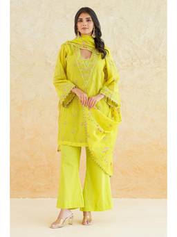 SAYARISH - Green Embroidered Mul Chanderi Kurta with Pant and Dupatta
