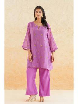 SAYARISH - Purple Embroidered Mul Chanderi Co-Ord Set