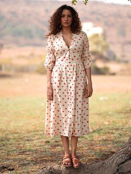 Chidiyaa - Ivory Dil Dariya Hand Block Printed Cotton Dress