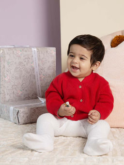 THE BABY TRUNK - Knitted Red Ribbed Cardigan for Boy