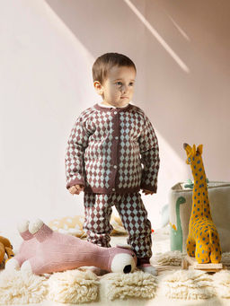 THE BABY TRUNK - Brown Knitted Diamond Jacquard Co-Ord Set for Boy