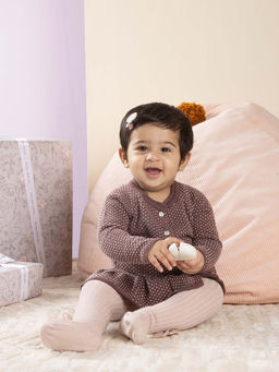 THE BABY TRUNK - Brown Peplum Knitted Cotton Cardigan for Girl