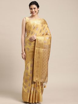 Mimosa - Women's Kanjivaram Art Silk Yellow Saree with Unstitched Blouse