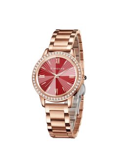 Giordano - classic Watch for Women with Round Diamond Cut Glass Dial - Red (M)