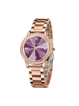 Giordano - classic Watch for Women with Round Diamond Cut Glass Dial - Purple (M)