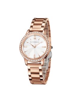 Giordano - classic Watch for Women with Round Diamond Cut Glass Dial - White (M)