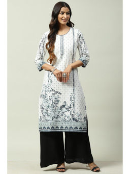 Biba - White Straight Kurta (Set of 2)