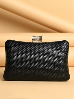 ROCIA - By Regal Black Woven Metallic Clutch with Detachable Strap
