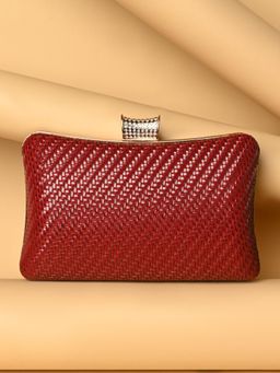 ROCIA - By Regal Maroon Woven Metallic Clutch with Detachable Strap