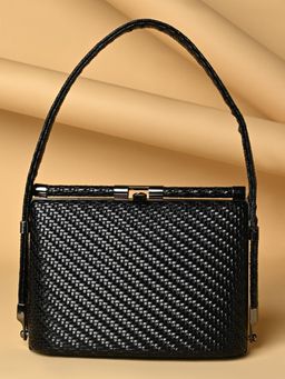 ROCIA - By Regal Black Woven Stylish Metal Frame Clutch