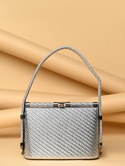 ROCIA - By Regal Silver Woven Stylish Metal Frame Clutch
