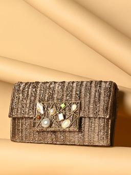 ROCIA - By Regal Ant-Gold Evening Stylized Frame Clutch