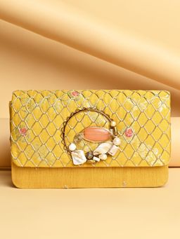 ROCIA - By Regal Mustard Ethnic Stylish Brocade Fitting Clutch with Detachable Strap