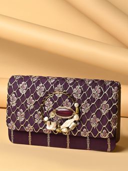 ROCIA - By Regal Purple Ethnic Stylish Brocade Fitting Clutch with Detachable Strap