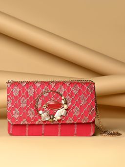 ROCIA - By Regal Pink Ethnic Stylish Brocade Fitting Clutch with Detachable Strap