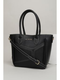 Van Heusen - Women Black Textured Casual Handbag with Detachable Strap