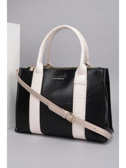 Van Heusen - Women Black Patterned Casual Handbag with Detachable Strap