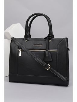 Van Heusen - Women Black Solid Casual Handbag with Detachable Strap
