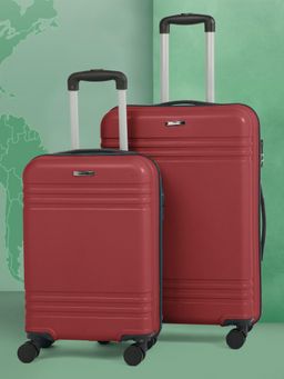 Teakwood - Unisex Solid Hard Sided Trolley Bags - Maroon (M/L) (Pack of 2)