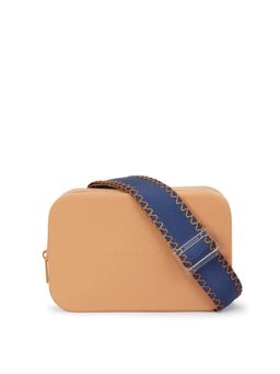 VIAJECITO - Women Blanket Stitch Classic Tan With Navy Blue Strap Sling Bag