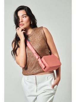 VIAJECITO - Women Blanket Stitch Classic Pink With Red Sling Bag