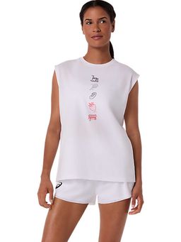 ASICS - White Solid Cotton Relaxed Tank Top