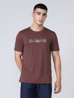 Technosport - Brown Typography Polyester Regular T-shirt