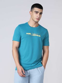 Technosport - Teal Typography Polyester Regular T-shirt