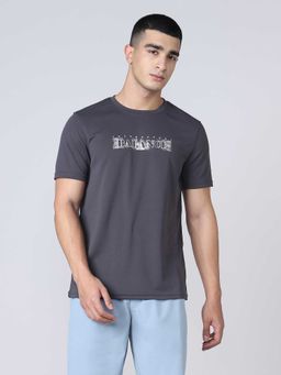 Technosport - Charcoal Typography Polyester Regular T-shirt