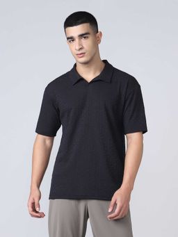 Technosport - Black Textured Polyester Slim Polo T-shirt