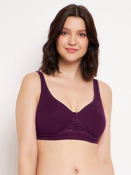 Clovia - Non-Padded Non-Wired Full Figure T-Shirt Bra In Purple Color-Cotton Rich