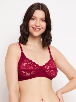Clovia - Non-Padded Non-Wired Full Cup Bra In Maroon-Lace