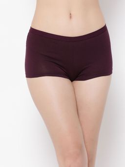 Clovia - Mid Waist Boyshorts In Plum Color-Cotton