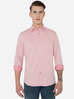 JadeBlue - Mens Pink Cotton Slim Fit Printed Casual Shirt