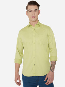 JadeBlue - Mens Green Cotton Slim Fit Solid Casual Shirt
