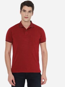 Greenfibre - Mens Solid Red Cotton Blend Slim Fit Polo T-Shirt