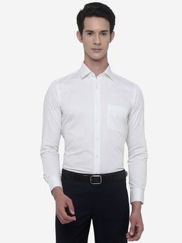 JadeBlue - Mens Dotted White Cotton Slim Fit Formal Shirt