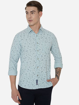 Greenfibre - Mens Glacier Grey Cotton Slim Fit Printed Semi Casual Shirt
