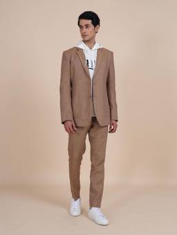 R R Blue - Brown Notch Lapel Linen Suit