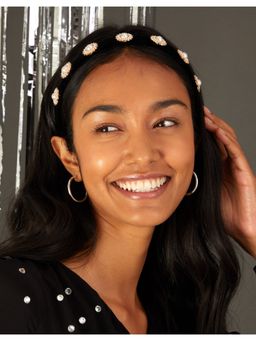 Accessorize London - Women Black Pearl and Gem Badge Alice Hair Band