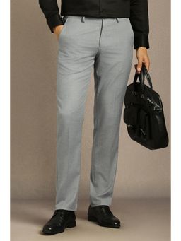 Louis Philippe - Men Grey Textured Flat Front Formal Trouser