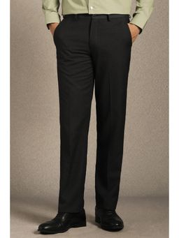 Louis Philippe - Men Black Textured Flat Front Formal Trouser