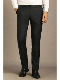 Louis Philippe - Men Black Textured Flat Front Formal Trouser