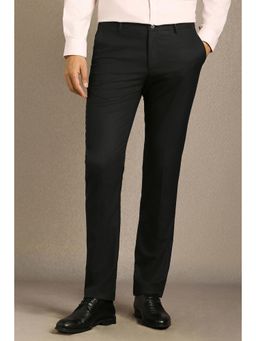 Louis Philippe - Men Black Solid Flat Front Formal Trouser