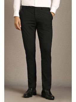 Louis Philippe - Men Black Stripe Flat Front Formal Trouser