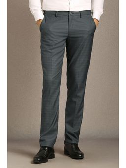 Louis Philippe - Men Grey Textured Flat Front Formal Trouser