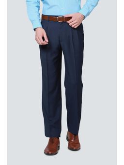 Louis Philippe - Men Navy Blue Checks Pleated Formal Trouser
